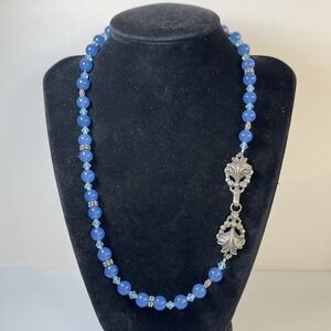 Vintage Blue Glass Necklace 20 Inches Handmade Decorative Clasp